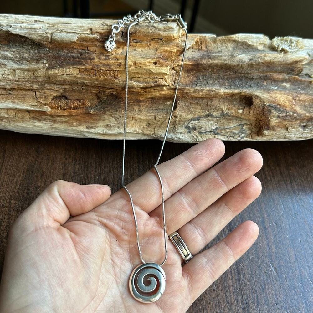 Brighton Vertigo necklace silver-plated circular swirl pendant snake chain